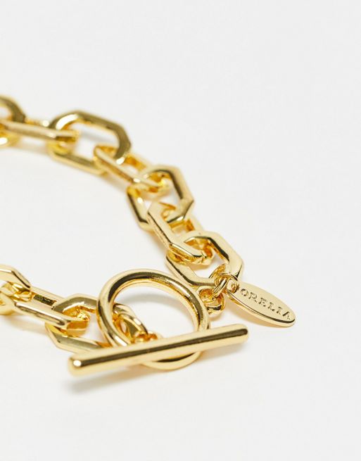 Orelia Emerald & Bar Link Chain Bracelet, Gold/Green