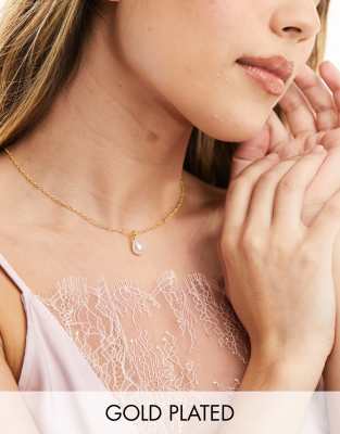 Orelia 18k gold plated dainty peardrop pearl necklace