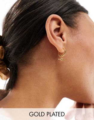 Orelia 18k gold plated dainty t-bar huggie hoop earrings - ASOS Price Checker