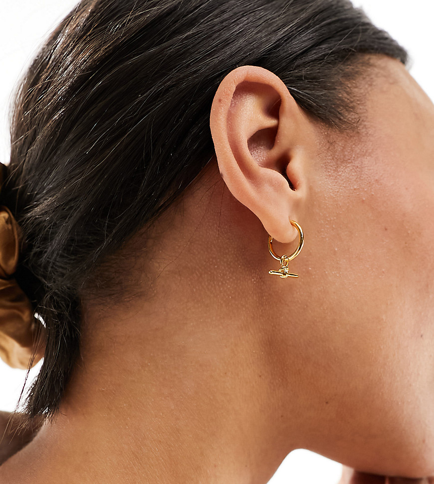 Orelia 18k gold plated dainty t-bar huggie hoop earrings