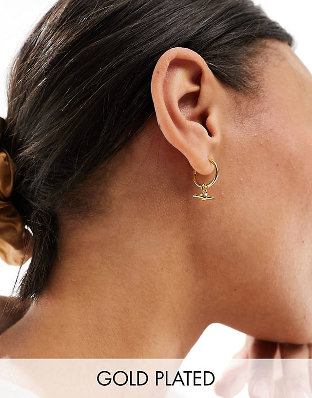 Orelia - 18k gold plated dainty t-bar huggie hoop earrings