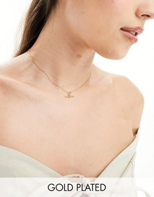 Orelia 18k gold plated dainty t-bar knot necklace - ASOS Price Checker