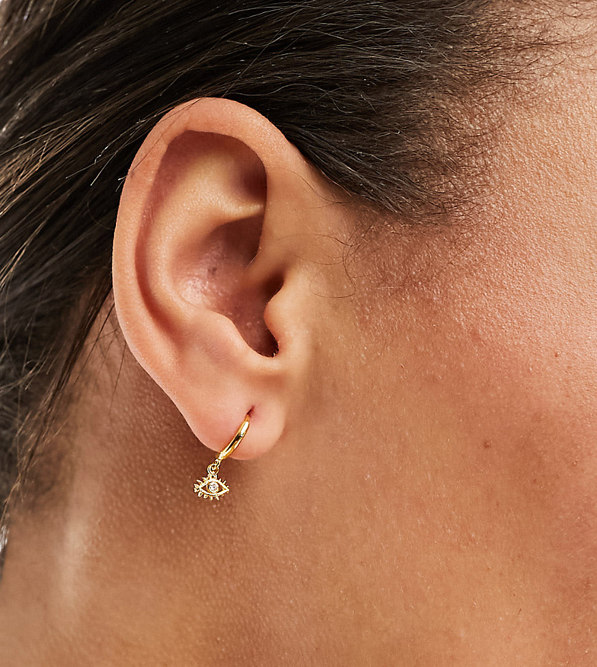Orelia 18k gold plated evil eye charm huggie hoop earrings