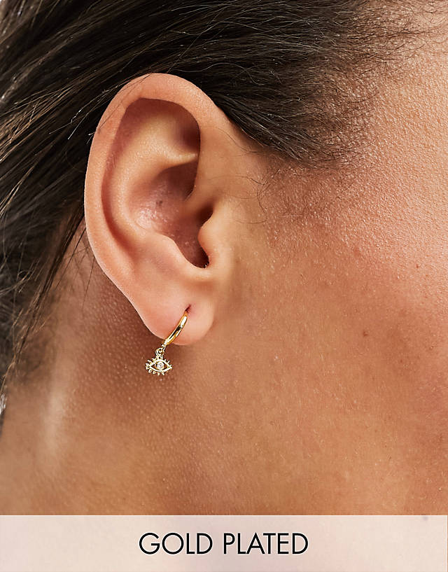 Orelia - 18k gold plated evil eye charm huggie hoop earrings