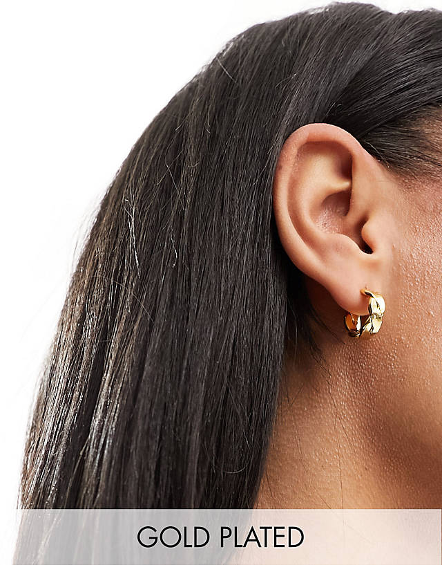 Orelia - 18k gold plated flat twist small hoop earrings