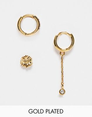 Orelia 18K gold plated flower and Swarovski drop hoop earring stacking set  - ASOS Price Checker