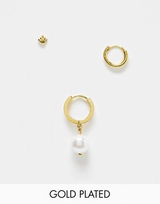 Orelia 18k gold plated pack of 3 crystal and pearl earrings - ASOS Price Checker