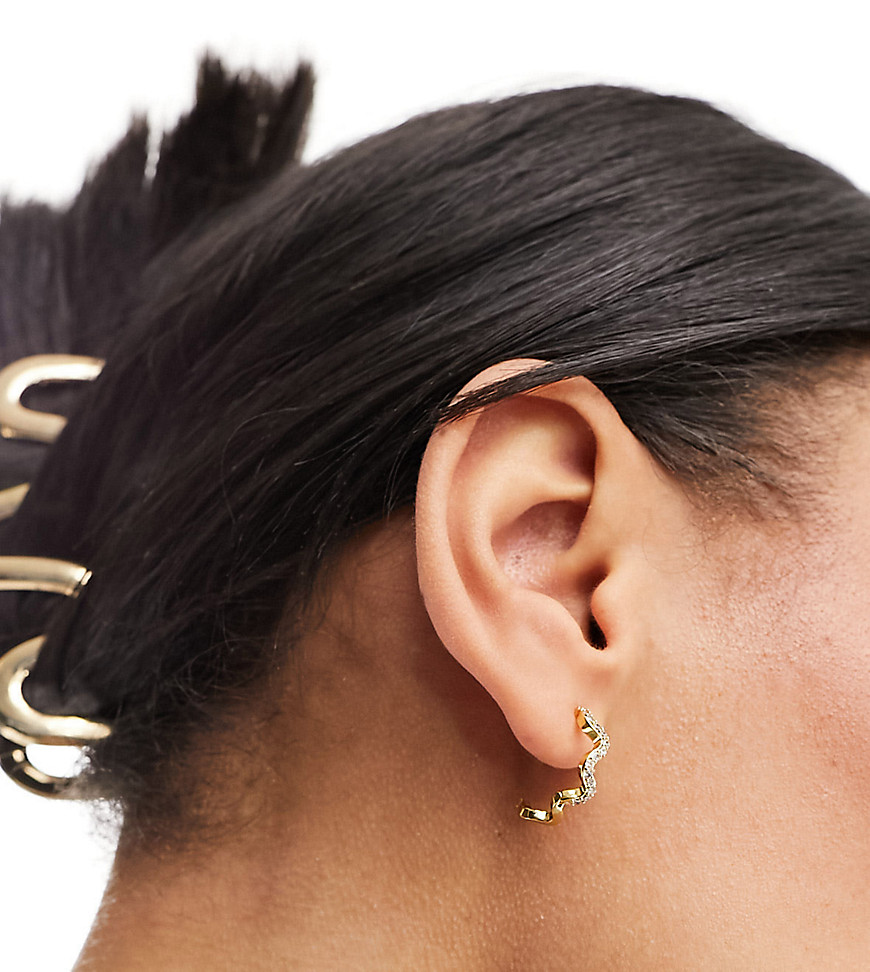Orelia 18k gold plated pave crystal wave huggie hoop earrings