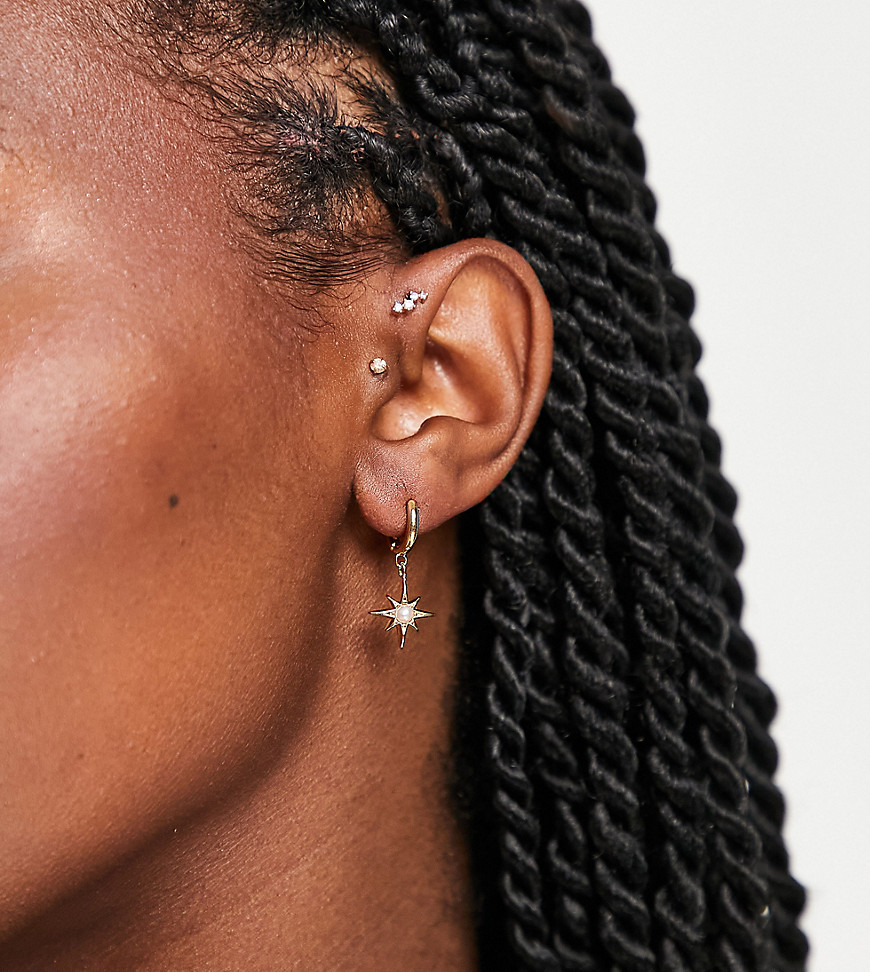 Orelia 18K gold plated pearl starburst drop hoop earrings