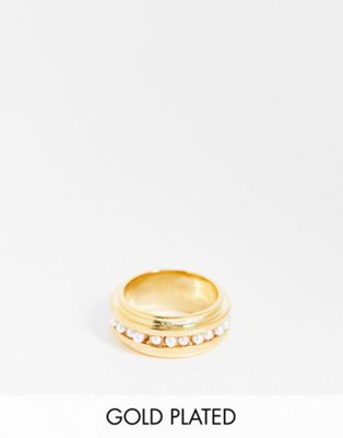 Orelia 18K gold plated ridge pearl ring