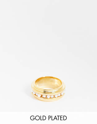 Orelia Orelia 18K gold plated ridge pearl ring