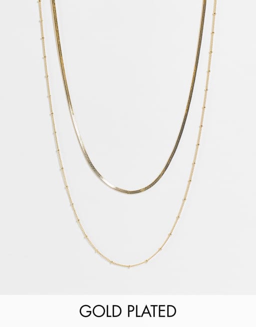 Orelia 18K gold plated satellite & flat chain multirow necklace