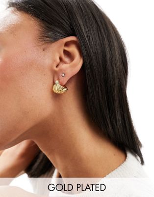 Orelia 18k gold plated scallop fan earrings