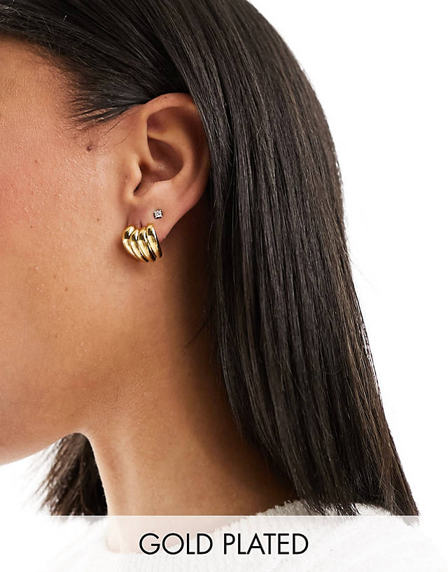 Orelia - 18k gold plated statement domed claw earrings