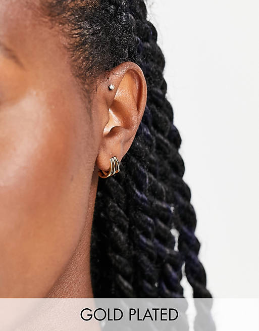 Orelia 18k gold plated triple bar stud earrings
