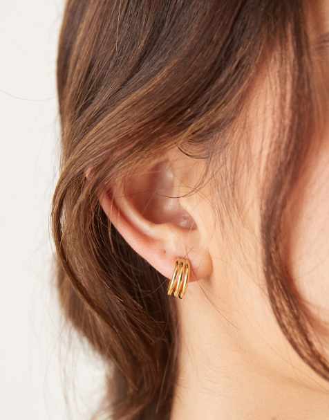 Orelia – 18k guldpläterade creoler med tre lager - view 1