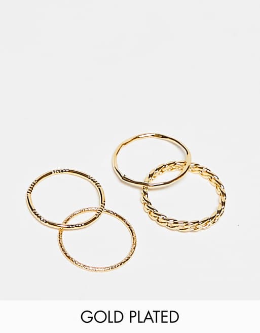 Orelia – 18k guldpläterade ringar i metall, 4-pack 