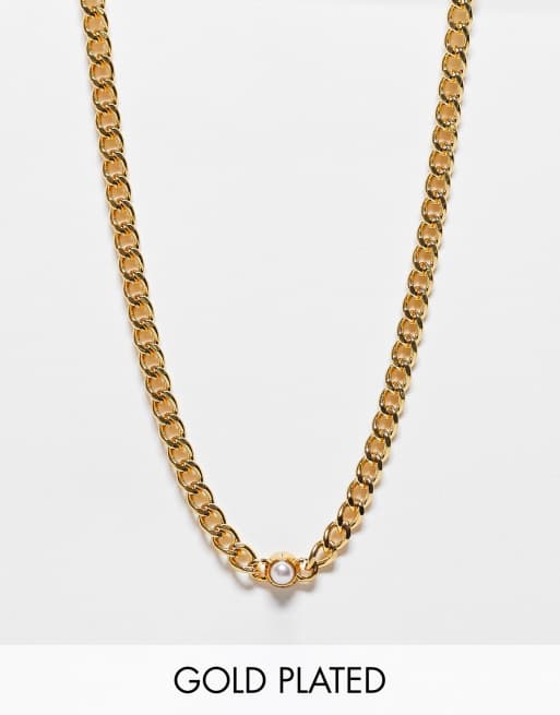 Orelia – 18K guldpläterat halsband med pärla, endast hos ASOS