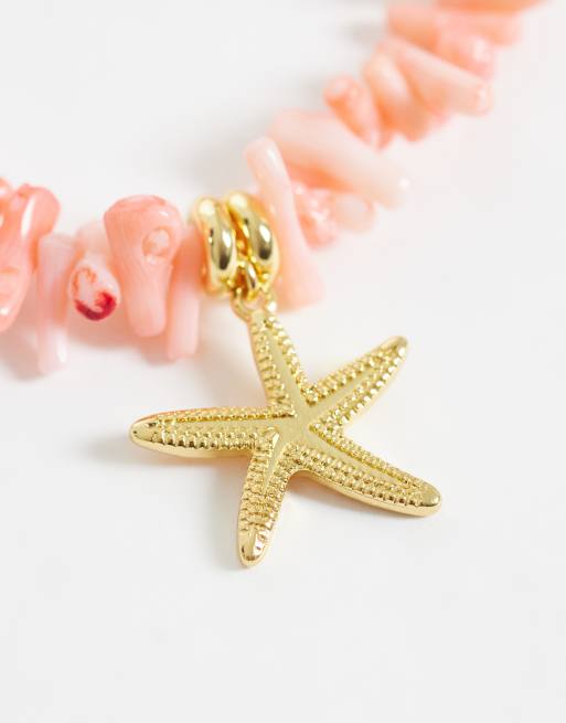 Orelia - 18k vergulde armband met roze imitatiekoraal en zeester, 2 van 3