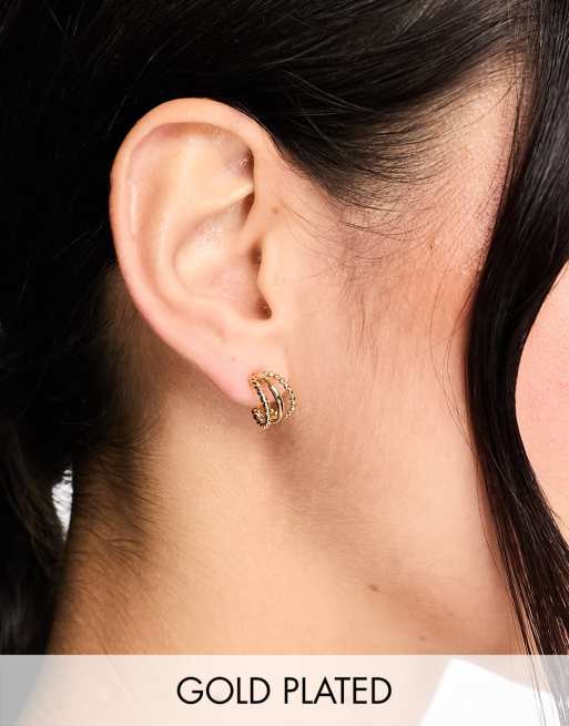 Orelia - 18k vergulde drievoudige illusie-huggie oorbellen