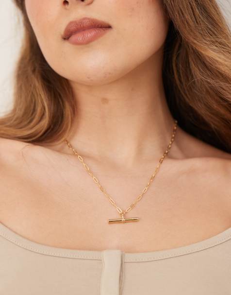 Orelia - 18k vergulde halflange grove ketting met T-staafje - view 1