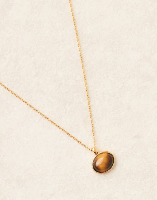 Orelia - 18k vergulde ketting met hangertje van halfedelstenen tijgeroog, 2 van 3