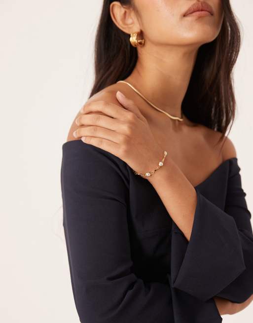 Orelia - 18k vergulde schakelarmband met staaf-schakels en parels, 3 van 3