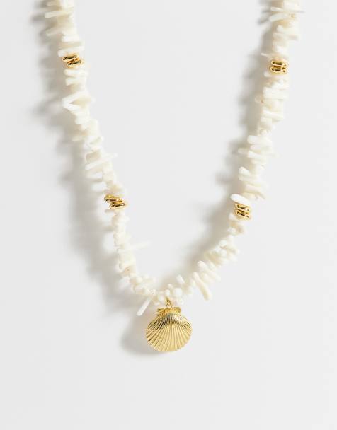 Orelia - 18k vergulde statement ketting met chip en schelp - view 1