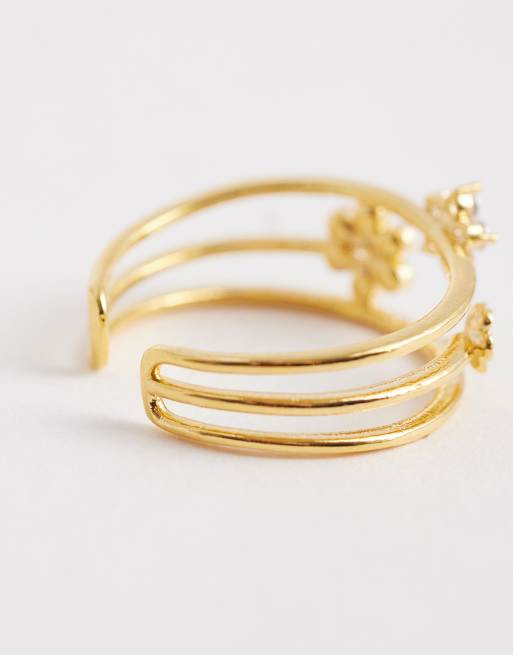 Orelia - 18karat guldbelagt og justerbar ring med gitterdesign med blomster, 2 af 3