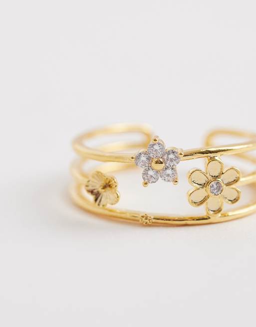 Orelia - 18karat guldbelagt og justerbar ring med gitterdesign med blomster, 3 af 3