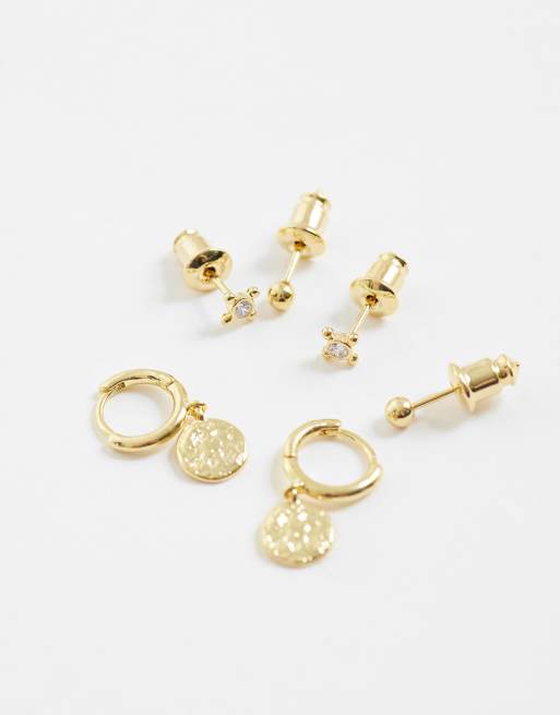 Orelia 3 pack mini coin hoop and stud earrings in 18k gold plated, 3 of 4