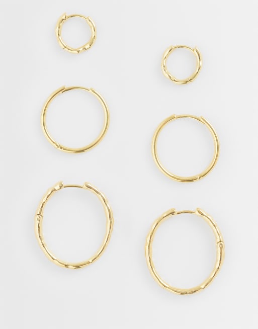 Orelia 3 pack mixed texture hoops in 18ct gold plated, 2 of 4
