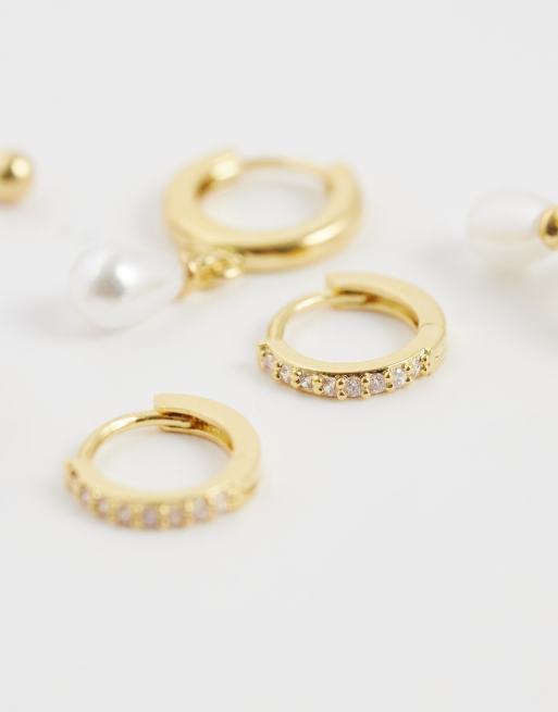 Orelia 3 pack pave and faux pearl earring sin 18ct gold plated, 3 of 4
