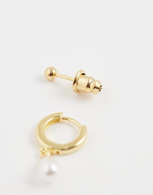 Orelia 3 pack pave and faux pearl earring sin 18ct gold plated, 4 of 4