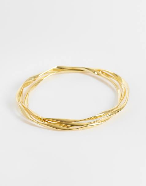 Orelia 3 pack ribbon interlocking bangles in 18k gold plated - view 1