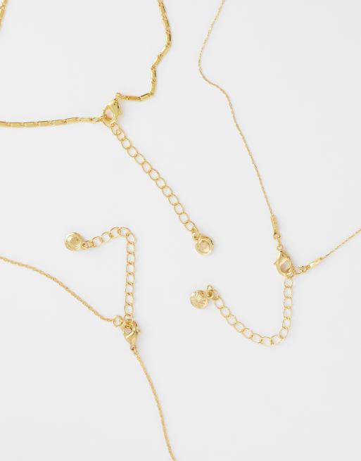 Orelia 3 row irregular oval and faux pearl necklace in 18ct gold plated, 4 of 4
