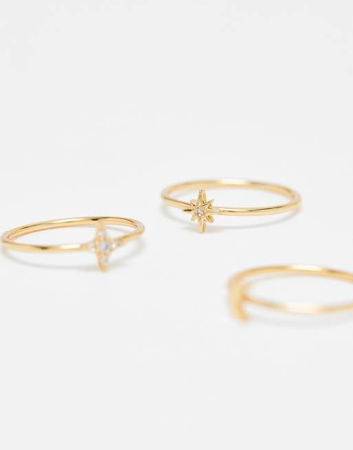 Orelia - Anelli impilabili placcati oro pallido con motivo astrale, 3 di 4