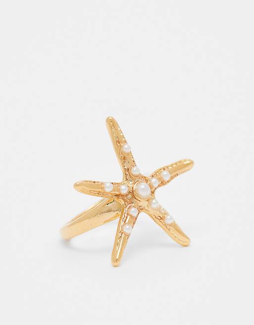 Orelia - Anello appariscente placcato oro a forma di stella marina color oro pallido