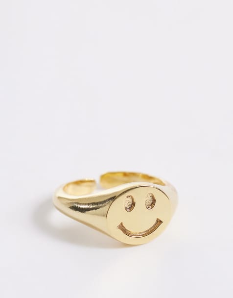 Orelia - Anello con sigillo regolabile placcato oro 18k con faccina sorridente - view 1