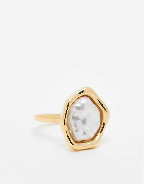 Orelia - Anello placcato in oro 18 k con perla incastonata - view 1