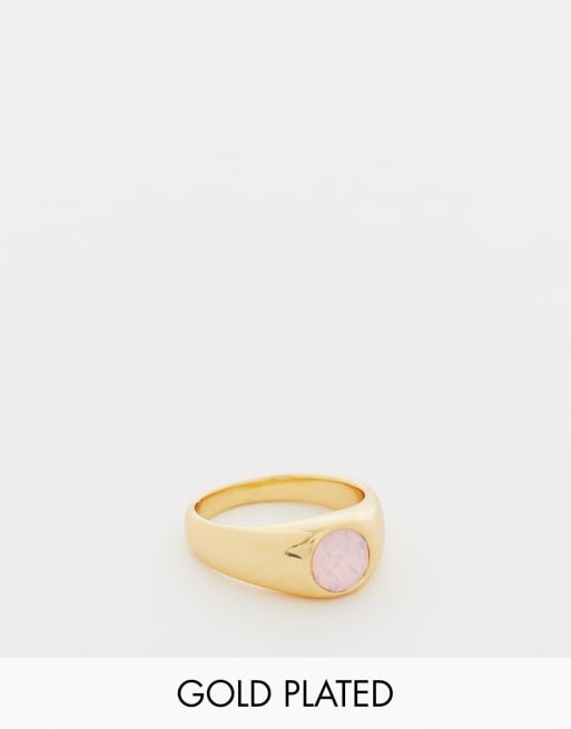 Orelia - Anello placcato oro 18 carati con opale rosa semiprezioso