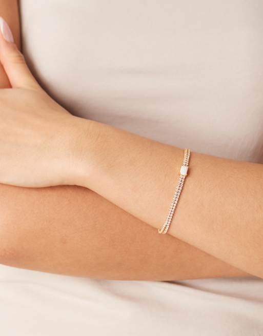 Orelia - Armband met dubbele rij en opaalsteentje in 18k verguld