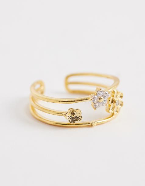 Orelia - Bague ajustable effet cage en plaqué 18 carats avec fleurs - view 1