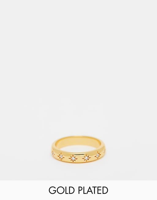 Orelia - Bague en plaqué or avec étoiles gravées à cristaux 