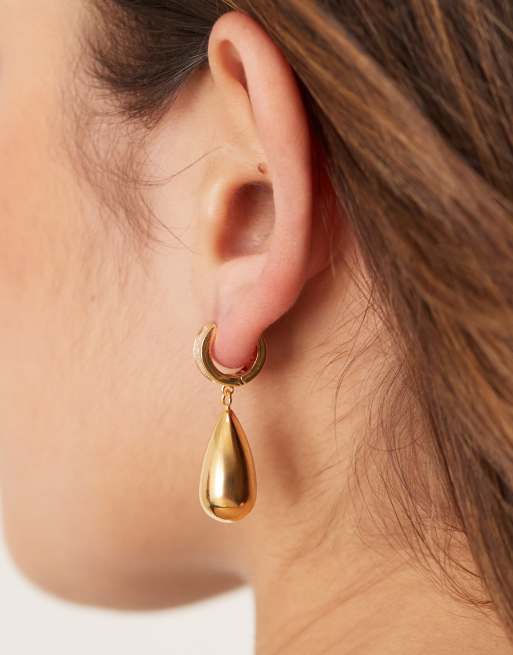 Orelia baguette & metal teardrop earrings in 18k gold plated, 3 of 3