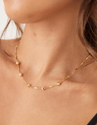 Orelia Orelia bar link and stationed pearl necklace in 18k gold plated