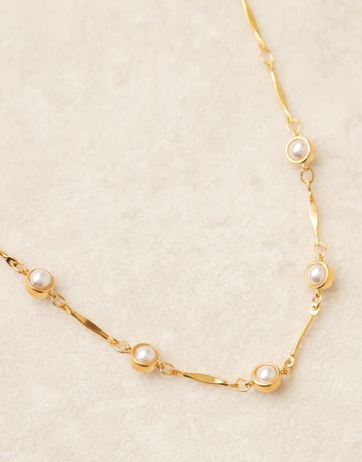 Orelia bar link and stationed pearl necklace in 18k gold plated, 2 of 3