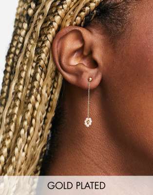 Orelia beaded pearl flower chain drop studs in gold plate