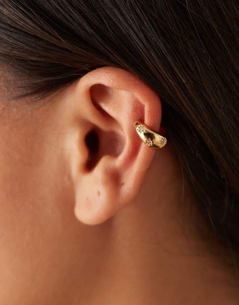 Orelia - Bijou d'oreille en plaqué or à motif étoile filante gravé et cristaux - view 1