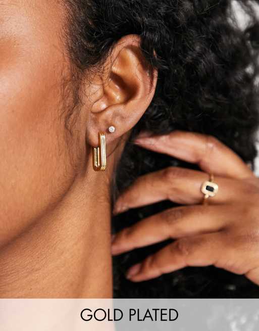 Orelia - Boucles d'oreilles à maillons longs nervurés en plaqué or